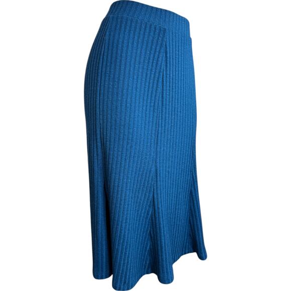 Susan Graver Rib Knit Paneled Pull-On Midi Skirt Rustic Navy Small Petite - Picture 2 of 9